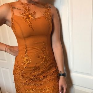 Burnt orange lace dress